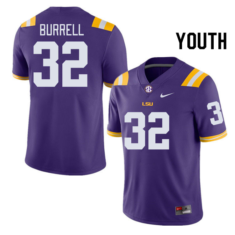 Youth #32 Aeron Burrell LSU Tigers College Football Jerseys Stitched-Purple